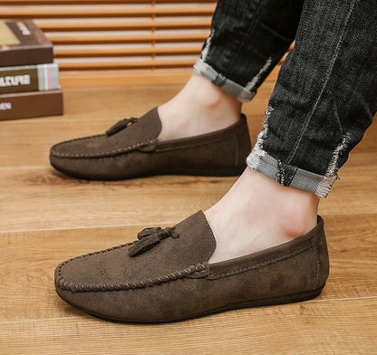 Fashion suede tassel men's casual leather shoes sneakers for lazy people  comfortable driving shoes