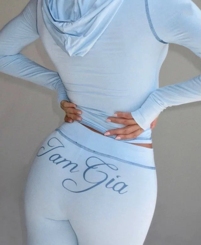 Gia zip-up cap long sleeve high spring top & low waist micro flared pants