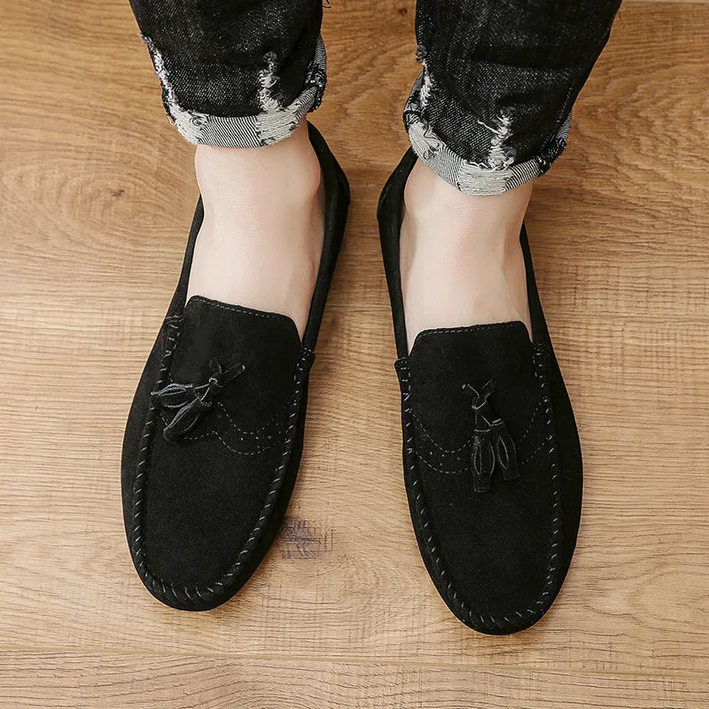 Fashion suede tassel men's casual leather shoes sneakers for lazy people  comfortable driving shoes