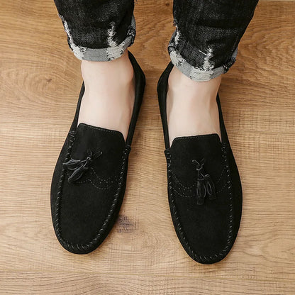 Fashion suede tassel men's casual leather shoes sneakers for lazy people  comfortable driving shoes