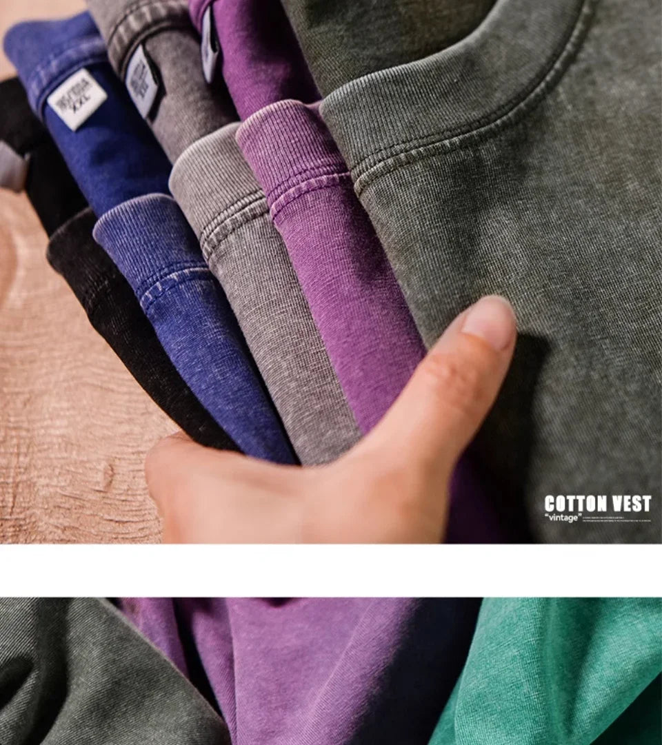 American Style Retro Heavyweight Solid Color Short Sleeved T-shirt Men Women Summer Street Trendy Washed Old Oversized Clothes