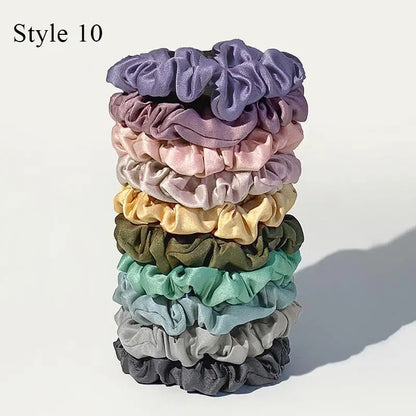 10pcs/Set Colorfu Hair Bands Women Hair Tie Satin Silk Scrunchies Simple Girls Hair Accessories Fabric Loop Hair Rope Headwear