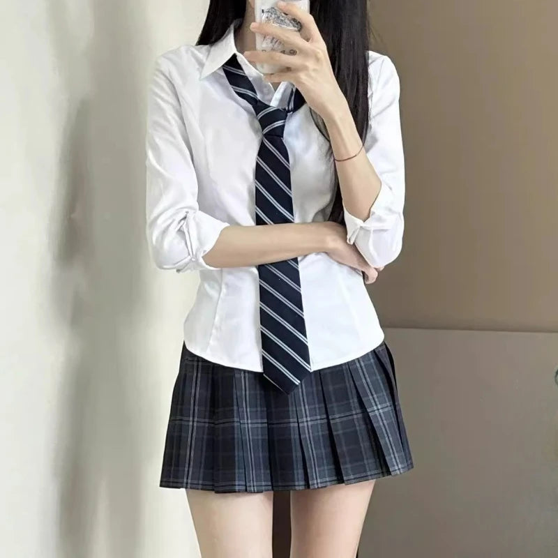 Harajuku Y2K Slim Fit White Shirt Women 2025 Waist Slimming Long Sleeve Jk Shirts Woman All Match Turn Down Collar Chic Blouse
