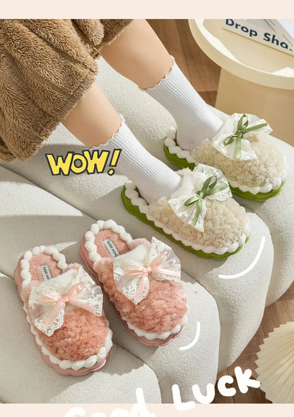 2026 New Women's Plush Slippers - Bow Detail Winter House Shoes, Ultra-Soft Non-Slip Indoor Slippers for Home&Maternity Comfort