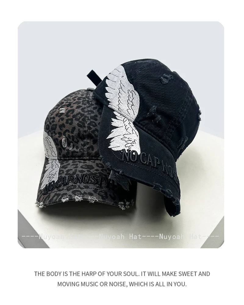 Korean Embroidered Letters Dual-bladed Angel Wings Baseball Hats New Men Women Sunshade Retro Versatile Fashion Peaked Caps ins