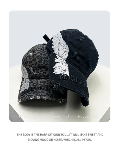 Korean Embroidered Letters Dual-bladed Angel Wings Baseball Hats New Men Women Sunshade Retro Versatile Fashion Peaked Caps ins