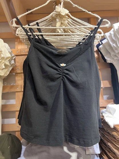 Floral Print Bow V Neck Camis Women Chic Lace Trim Sleeveless Slim Crop Tops Vest Sweet Casual Fashion Raw Hem Tank Top Y2k New