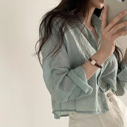 Trendy Shirt Blouse Simple Thin Pure Color Anti-UV Shirt Anti-fade Shirt Top Women Solid Color Sun Protection Shirt Streetwear