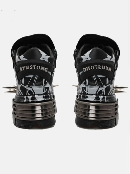 2026 New Original Design Graffiti Platform Men's and Women's Dark Rivets Rock Punk Heightening Muffin Casual Dad Shoes