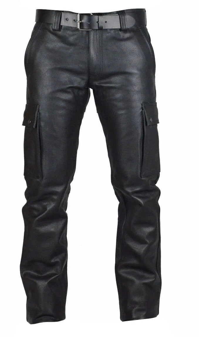 Men's Autumn Winter Pants Punk Retro Goth Slim Casual Long Pants Faux Leather Fashion Casual Solid Color Trousers Pencil Pants