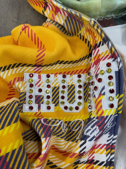 New Contrasting Color Splicing Plaid Hoodie Sportswear Harajuku Embroidery Hot Diamond Design Sweatshirt Lettering Loose Jacket