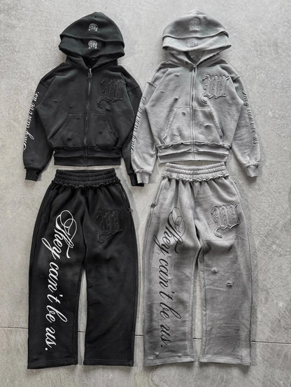 Y2K Harajuku Punk Gothic Loose Hooded Sweatshirt American Embroidered Patch Casual Double Hooded High Street Retro Sports Sui
