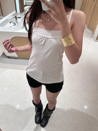 Lace Trim Strapless Tops Women Cotton Soft Slim  White Sexy Sleeveless Camisole Sweet Cute Chic Tank Tops Y2K