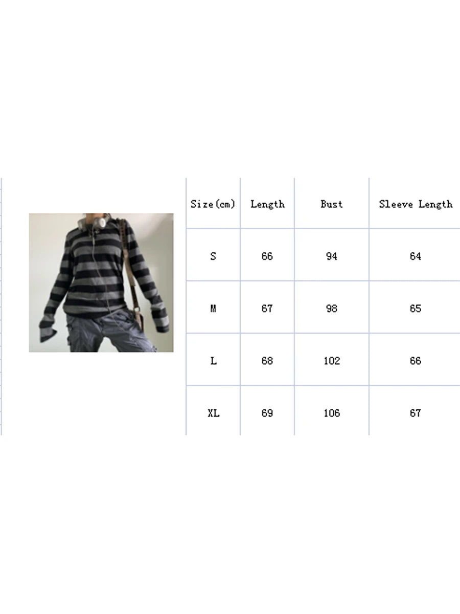 Women Teen Girls Fairy Grunge Y2k Long Sleeve Baggy Shirt Tops Striped Baby Tees Vintage Streetwear T-Shirt Autumn Clothes
