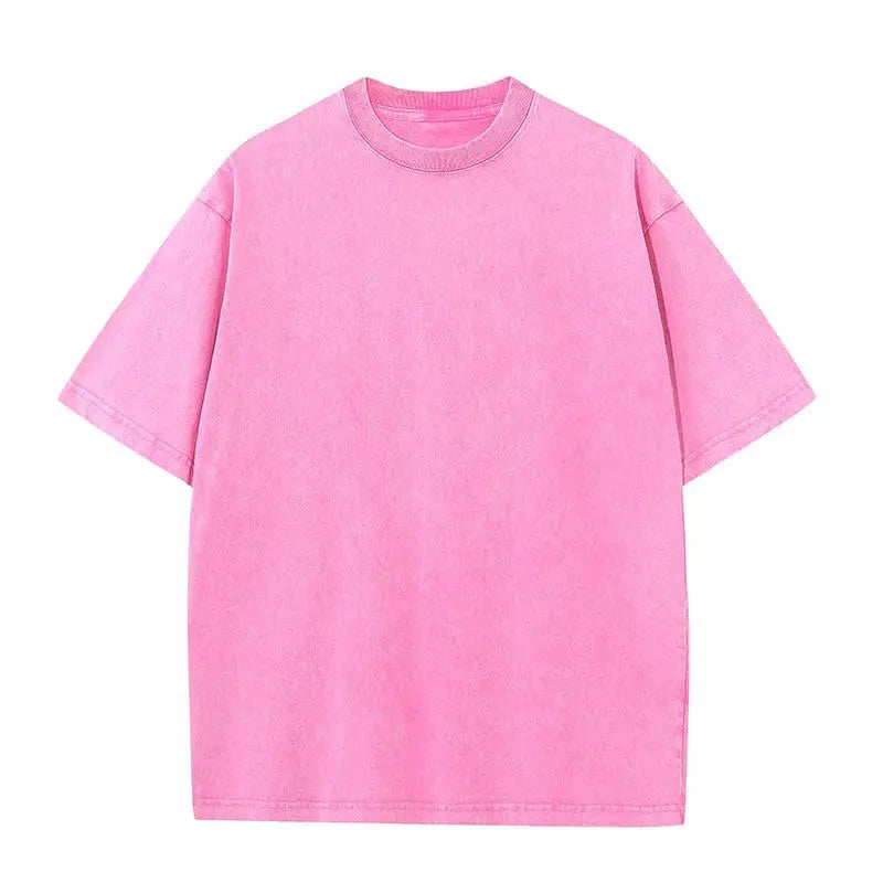 American Style Retro Heavyweight Solid Color Short Sleeved T-shirt Men Women Summer Street Trendy Washed Old Oversized Clothes