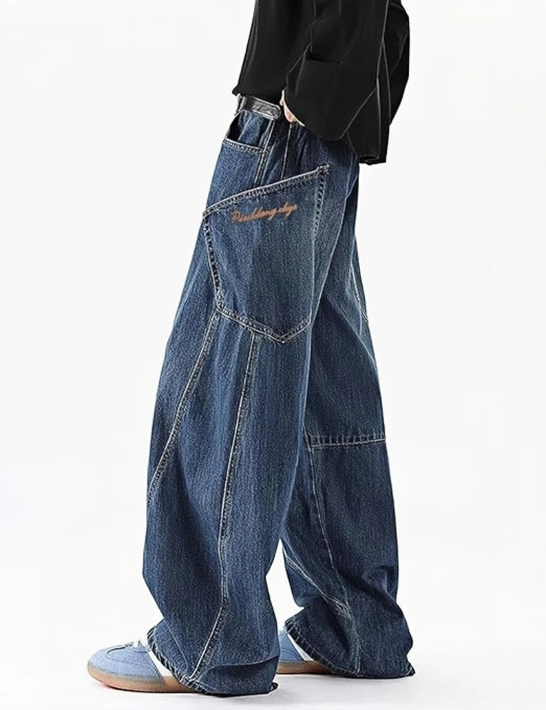 Men's Baggy Barrel Wide Leg Jeans for Men Women Loose Fit Streetwear Y2k Hip Hop Denim Pants