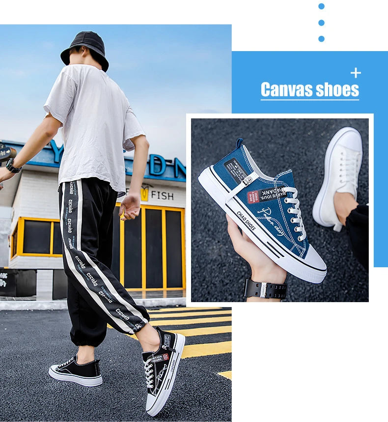 2025 Summer Men's Canvas Sneakers Low-Top Casual Breathable Shoes for Teen Trendy Lightweight Youth Streetwear Comfort Footwear