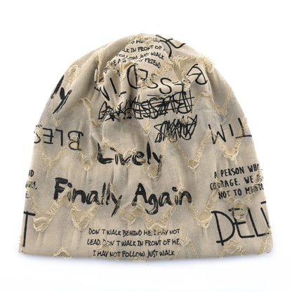 Letter Print Beanie Hats For Women Men Vintage Distressed Cracked Design Wasteland Style Spring Summer Warm Fleece-lined Winter
