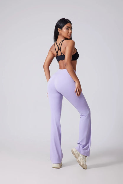 DIAS FIT JOY Women's Hip lifting flared pants high waisted yoga fitness pants sports micro flared yoga pants wide leg pants