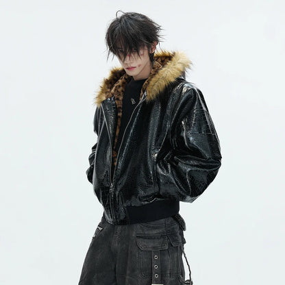 LUZHEN 2025 Winter New Original Reversible Wear Leopard Print Fur Hooded Padded Coat Men's Fashion Street Leather Parkas JY5630