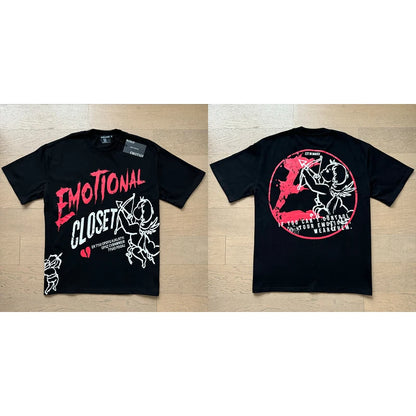 Fashion Brand MIXED EMOTION T-shirts Men Women Couple Streetwear Angel Print Summer Top Tee Round Neck Short Sleeve