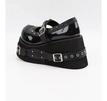 Gothic Rivet Muffin 10 CM Platform Mary Jane Shoes Punk Spice Girl Pu Leather Dark Shoes Women Y2K Subculture Lolita Shoes 35-42