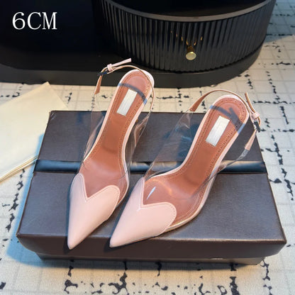 2026 New Design Heart-shaped Pointed Toe Backless Cool Shoes for Women Fashionable Transparent High-Heeled Bao Head Shoe