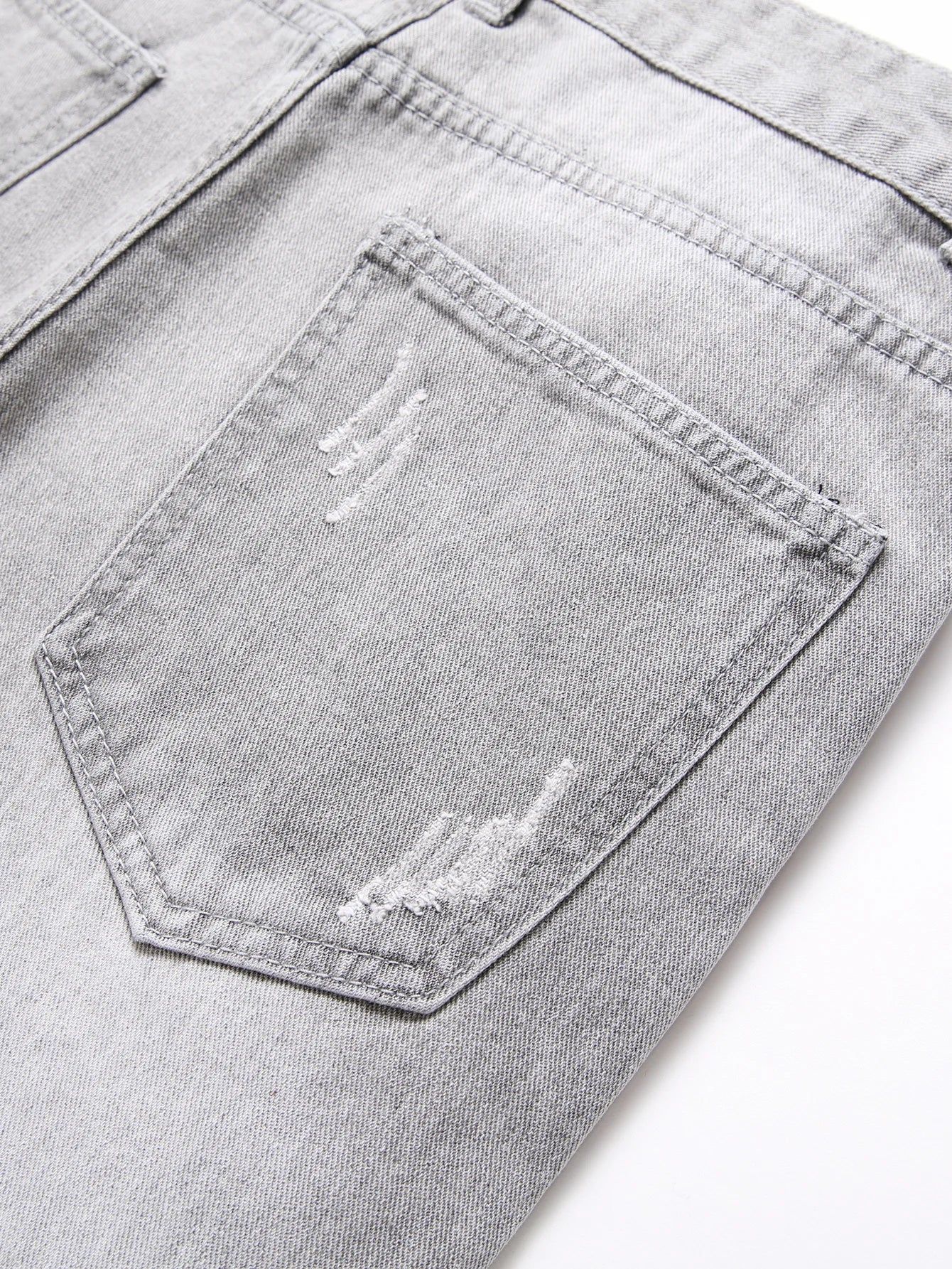 Y2K Men's Jeans - Fashionable Gray Mid-Rise Straight-Leg, Ripped Embroidered Vintage Washed Street Denim