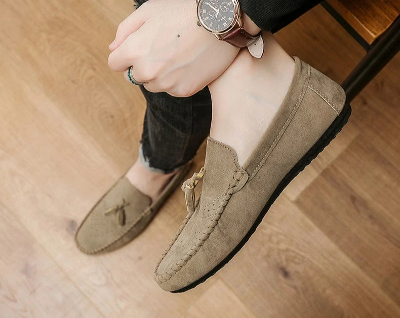Fashion suede tassel men's casual leather shoes sneakers for lazy people  comfortable driving shoes