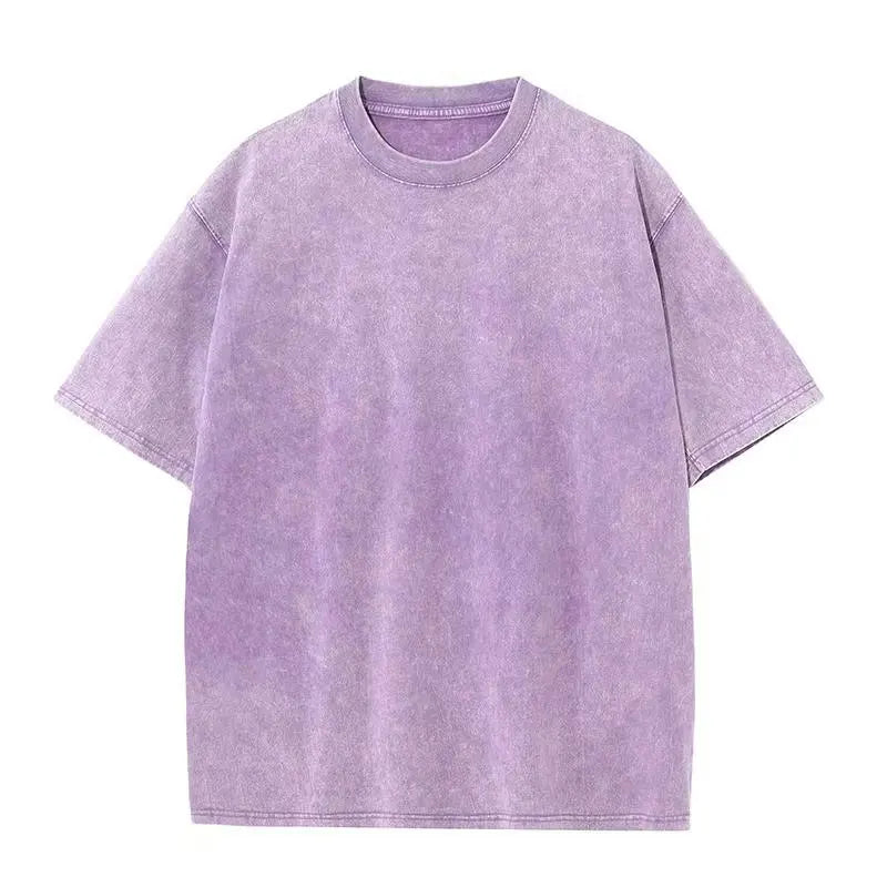American Style Retro Heavyweight Solid Color Short Sleeved T-shirt Men Women Summer Street Trendy Washed Old Oversized Clothes