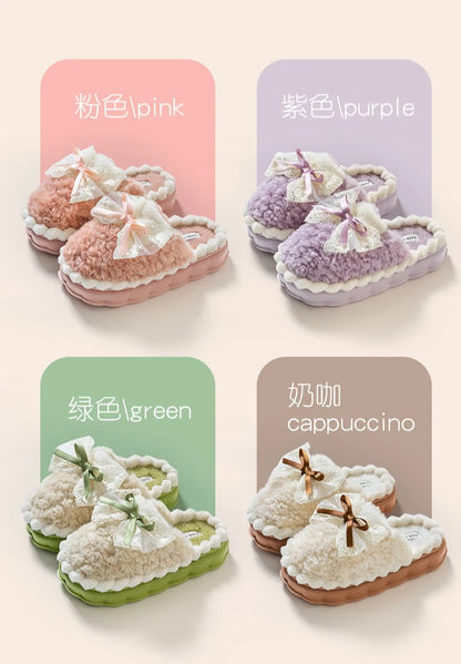 2026 New Women's Plush Slippers - Bow Detail Winter House Shoes, Ultra-Soft Non-Slip Indoor Slippers for Home&Maternity Comfort
