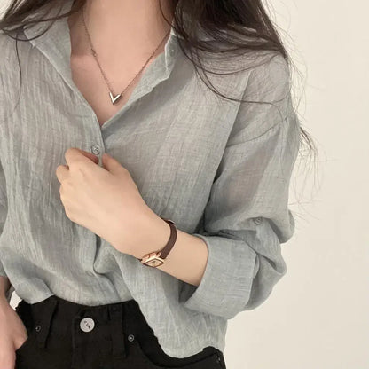 Trendy Shirt Blouse Simple Thin Pure Color Anti-UV Shirt Anti-fade Shirt Top Women Solid Color Sun Protection Shirt Streetwear
