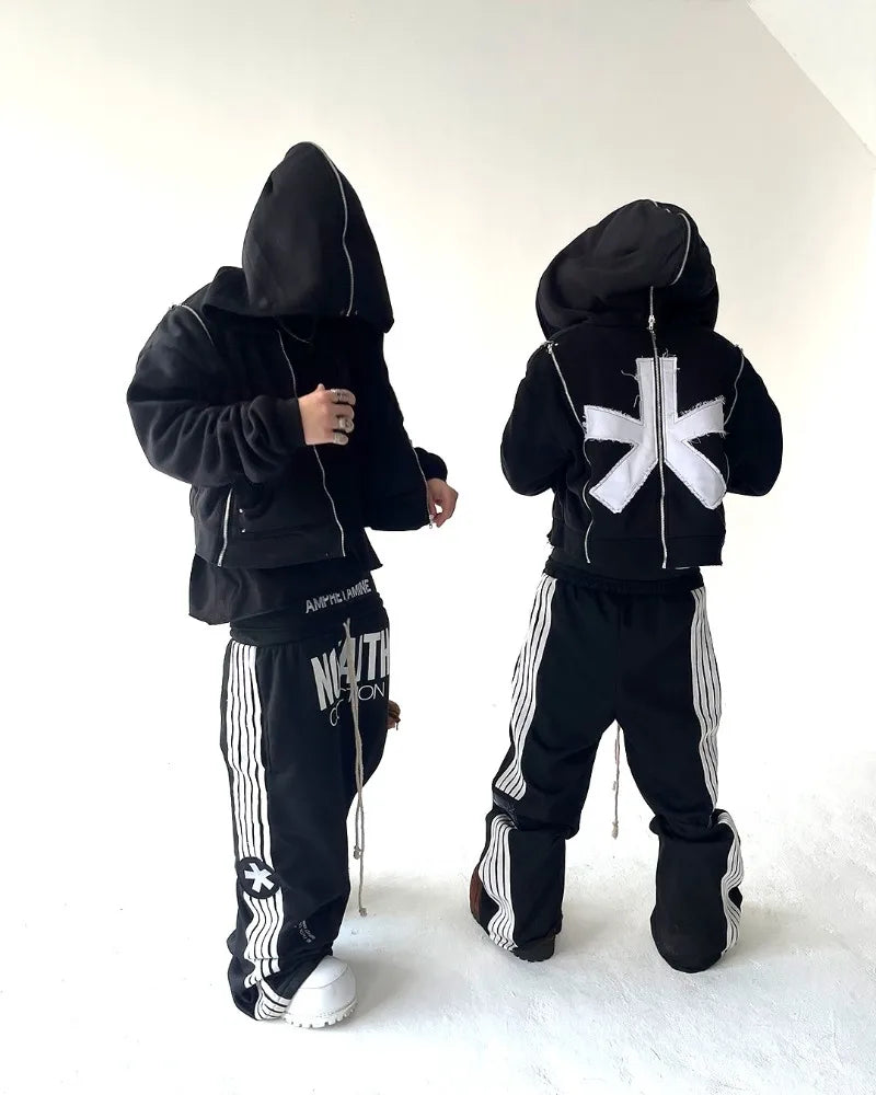 Y2K Fashion Streetwear Gothic Punk Striped Letter Embroidery Trendy Sweatpants Retro Loose Hip Hop Casual Stretch Jogging Pants