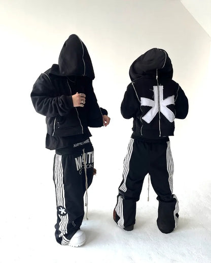 Y2K Fashion Streetwear Gothic Punk Striped Letter Embroidery Trendy Sweatpants Retro Loose Hip Hop Casual Stretch Jogging Pants