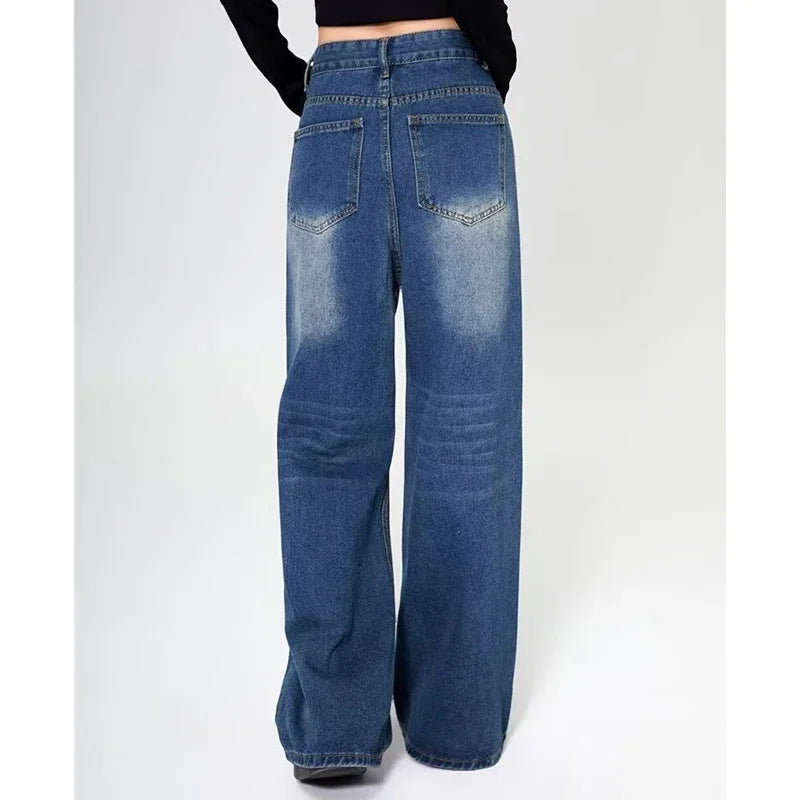 Summer Men Baggy Jeans Unisex Vintage American Style Straight Wide Leg Denim Pants Fashion Brand Hot Sale Casual Trousers