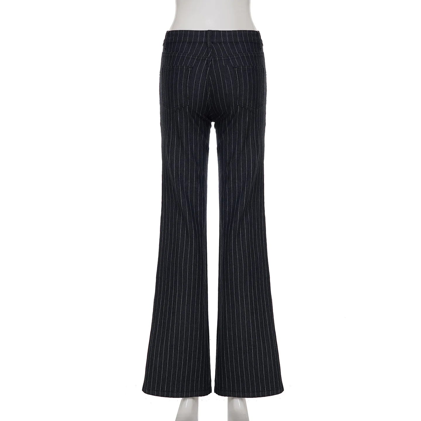 2000s Clothes Y2k Low Rise Boot Cut Jeans Woman Casual Black Striped Denim Trousers Streetwear Flare Pants P77-DD25