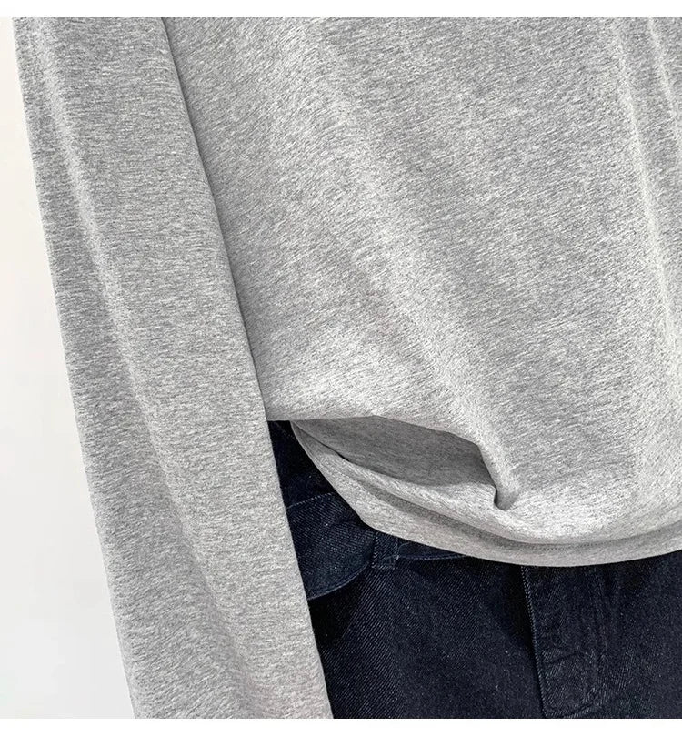 One Shoulder Cotton Slant Shoulder Long Sleeve Women's Clothing Style Interior Wide Truffle Shoulder Base Autumn Winter Shirt