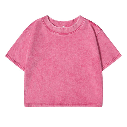 Solid Slim Washed T-Shirt Female Fashion Soft Cotton Streetwear Casual Sport Short Sleeve Cool Retro Crop Clothing For Women