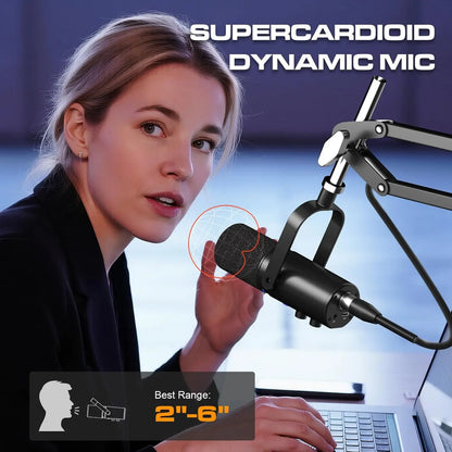 Podcast Dynamic Microphone, XLR/USB Recording PC Microphones for Broadcast, Podcast, Recording, Gaming & Streaming, Studio Mic