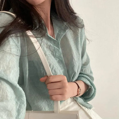 Trendy Shirt Blouse Simple Thin Pure Color Anti-UV Shirt Anti-fade Shirt Top Women Solid Color Sun Protection Shirt Streetwear