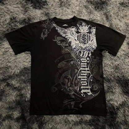 Classic Y2K Gothic Style T-shirt Print Oversized T Shirt High Street Shirts Gothic Round Neck Cotton Tops New Mens Women T Shirt
