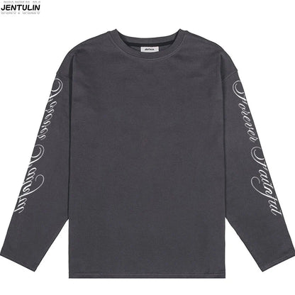 Men Clothing High Quality Letters Graphic Printing Casual Loose Long Sleeve T Shirts Y2K Trend Women Fashion Vintage Streetwear