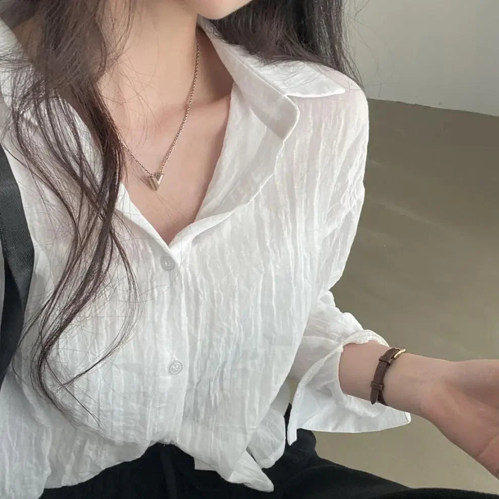 Trendy Shirt Blouse Simple Thin Pure Color Anti-UV Shirt Anti-fade Shirt Top Women Solid Color Sun Protection Shirt Streetwear