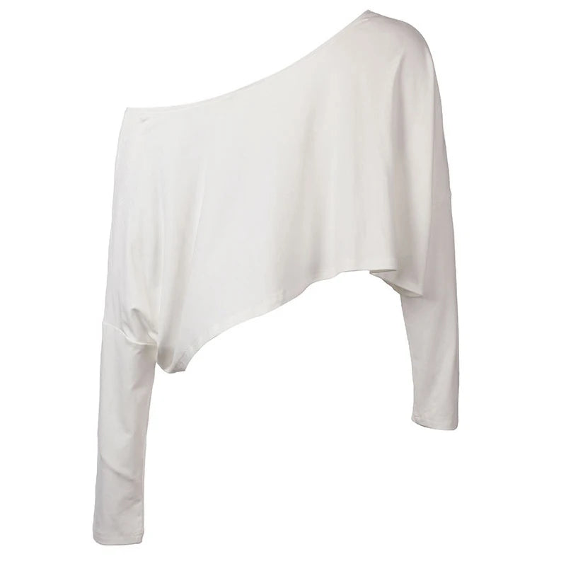 Streetwear Off-shoulder Crop Top Vintage 2000s White Long Sleeve Loose T Shirts Women Casual Autumn y2k T-shirt Harajuku