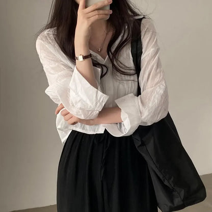 Trendy Shirt Blouse Simple Thin Pure Color Anti-UV Shirt Anti-fade Shirt Top Women Solid Color Sun Protection Shirt Streetwear