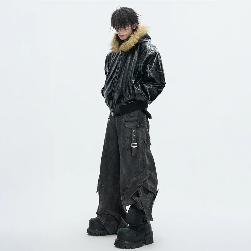 LUZHEN 2025 Winter New Original Reversible Wear Leopard Print Fur Hooded Padded Coat Men's Fashion Street Leather Parkas JY5630