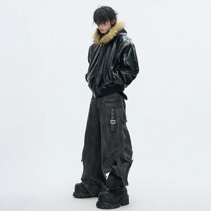 LUZHEN 2025 Winter New Original Reversible Wear Leopard Print Fur Hooded Padded Coat Men's Fashion Street Leather Parkas JY5630