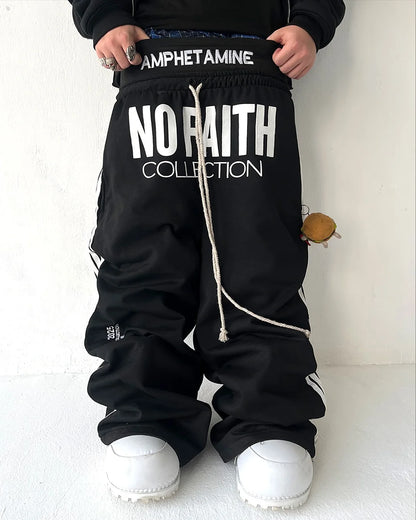 Y2K Fashion Streetwear Gothic Punk Striped Letter Embroidery Trendy Sweatpants Retro Loose Hip Hop Casual Stretch Jogging Pants