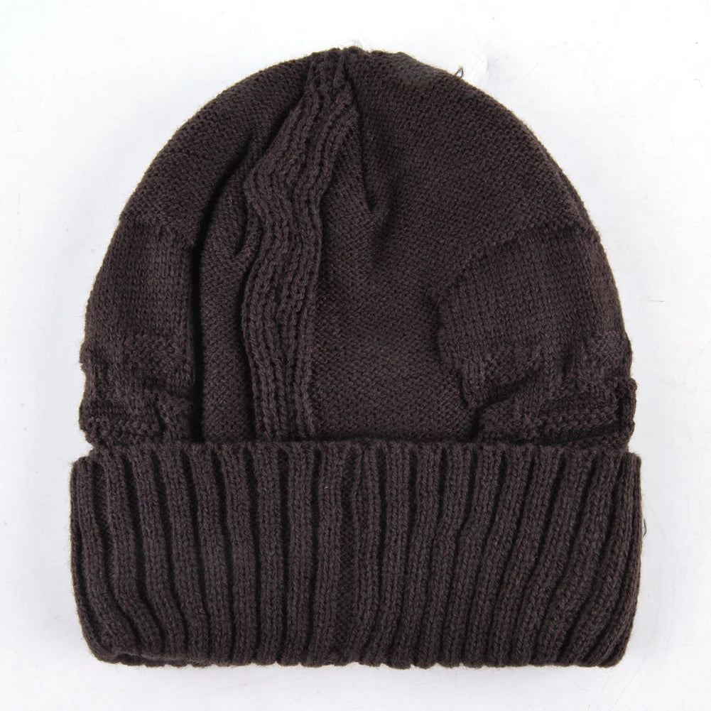 Winter Beanies Men Knitted Skull Pattern Solid Color Hat With Metal Skulls Skullies Beanies Men's Knit Thick Hats Add Velvet