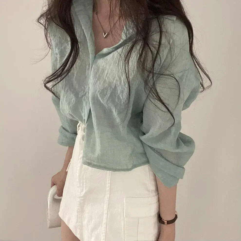 Trendy Shirt Blouse Simple Thin Pure Color Anti-UV Shirt Anti-fade Shirt Top Women Solid Color Sun Protection Shirt Streetwear